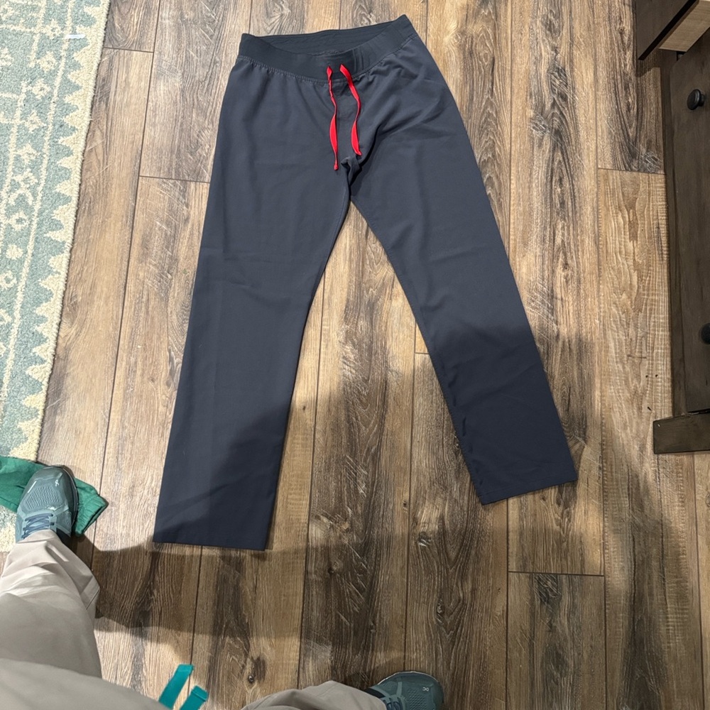 Figs Charcoal Gray Pants with Red Drawstring